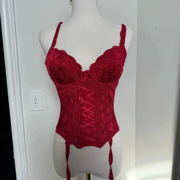 Y2K Elegant Red Lace Bustier Lace Up Glam Cottagecore 34C - Picture 2 of 9